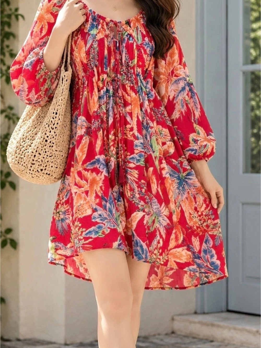 Floral Mini Dress in Red & Blue Like New size small